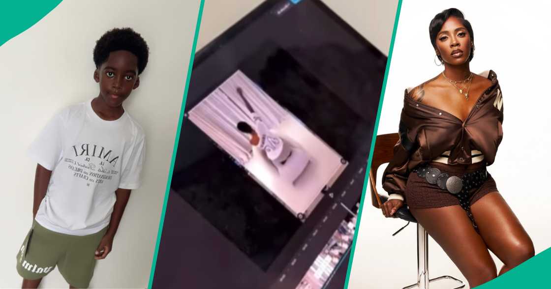 Tiwa Savage's son edits her sultry content. Tiwa Savage's son edits her sultry content.