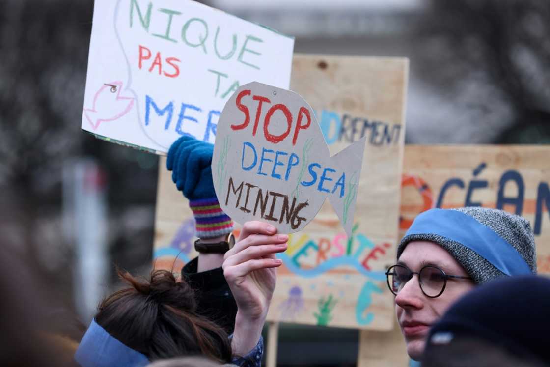 Activists rallied against deep sea mining outside the European Parliament in March 2023