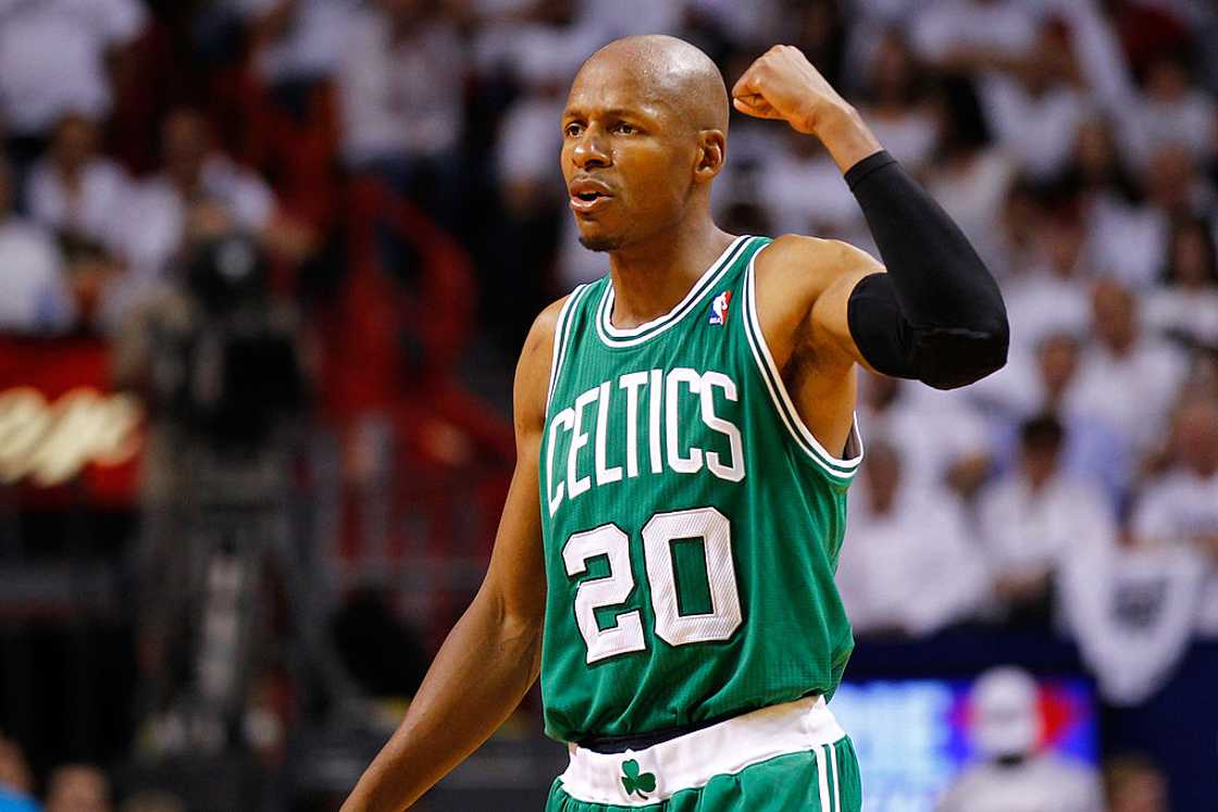 Ray Allen reacts in the fourth quarter against the Miami Heat