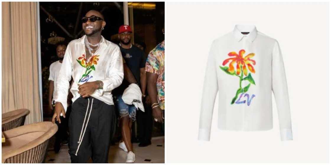 Photos of Davido and the designer shirt.