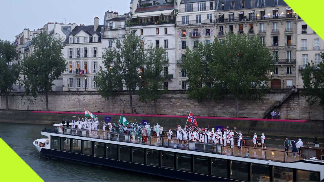 Team Nigeria on a boat cruise during the Paris 2024 Olympics opening ceremony.