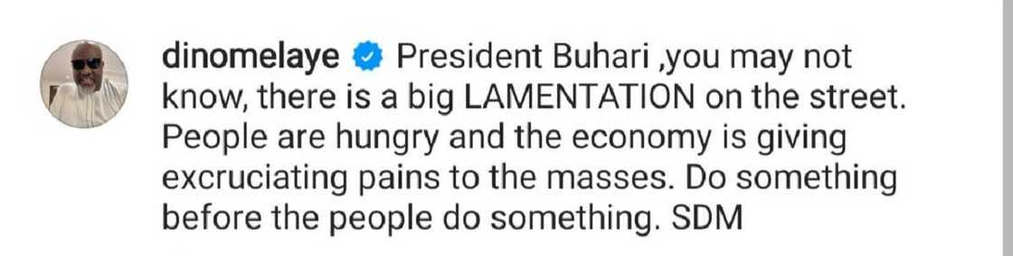 A yunwace jama’a suke, ka yi wani abu kafin su yi wani abu, Dino Melaye ga Shugaba Buhari