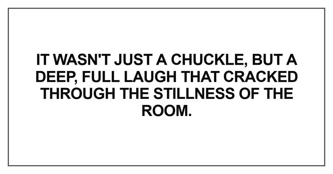 It wasn't just a chuckle, but a deep, full laugh that cracked through It wasn't just a chuckle, but a deep, full laugh that cracked through