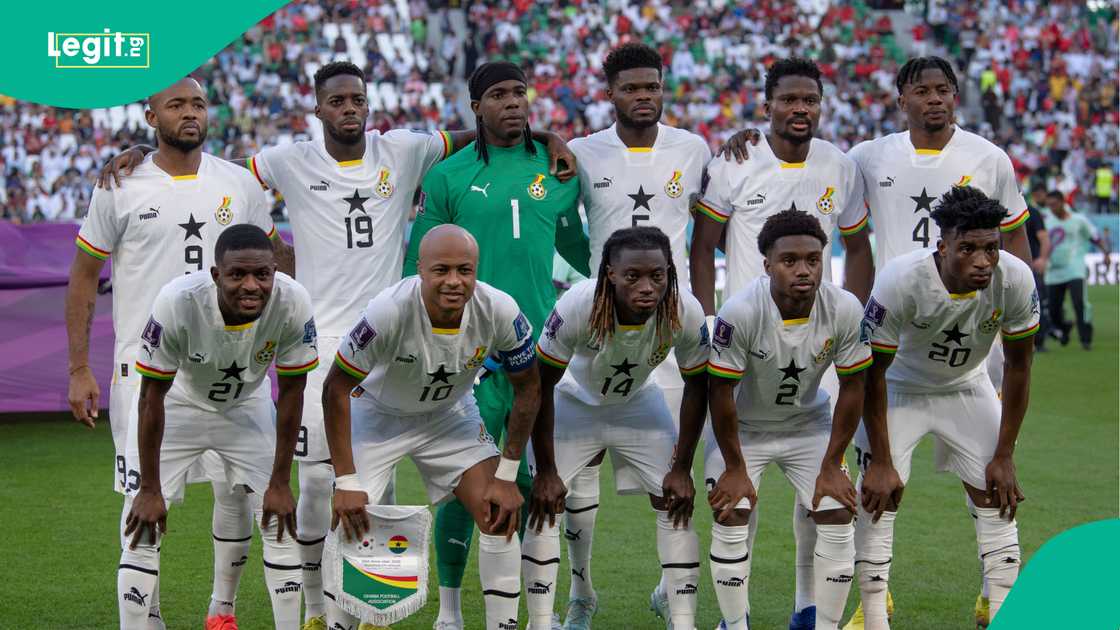 Ghana national team line up during Qatar 2022 match against South Korea. Photo by Visionhaus