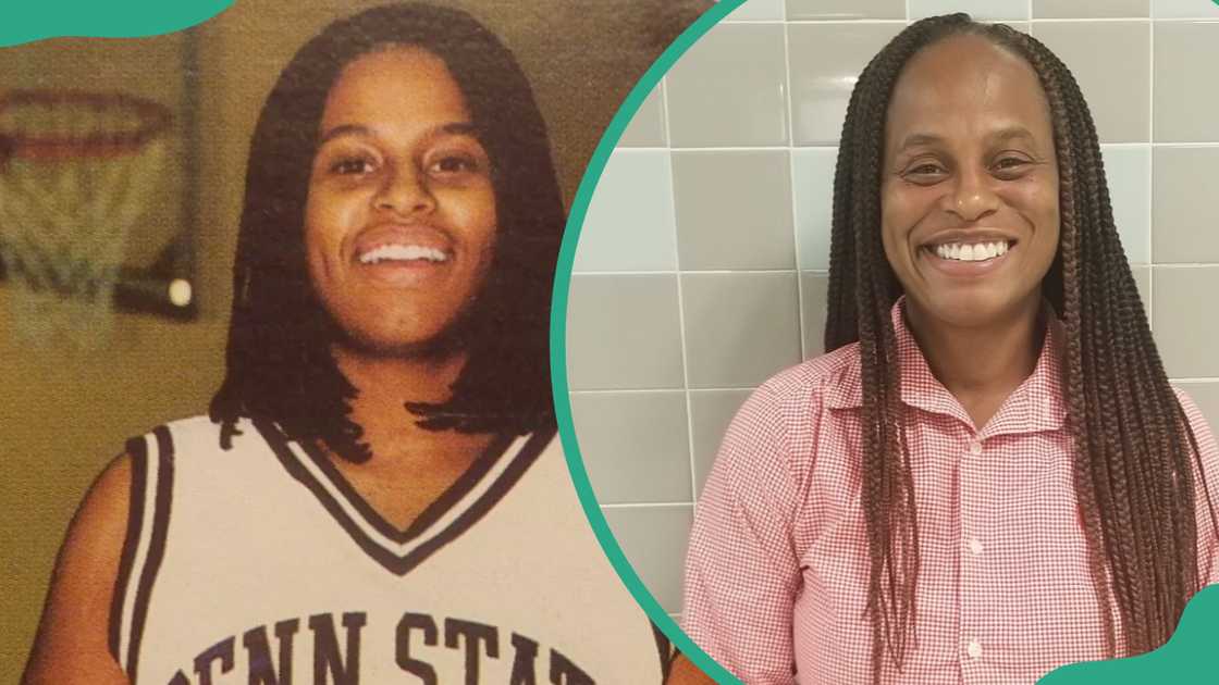 Baseball player Tina Nicholson (L). The former baseball player smiling (R)