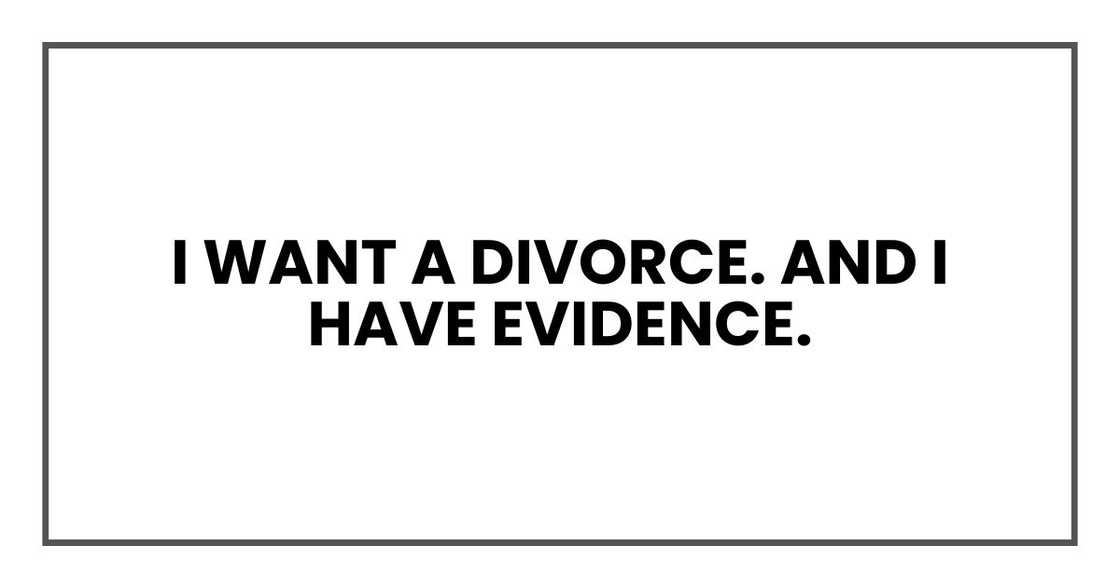 I want a divorce. And I have evidence. I want a divorce. And I have evidence.