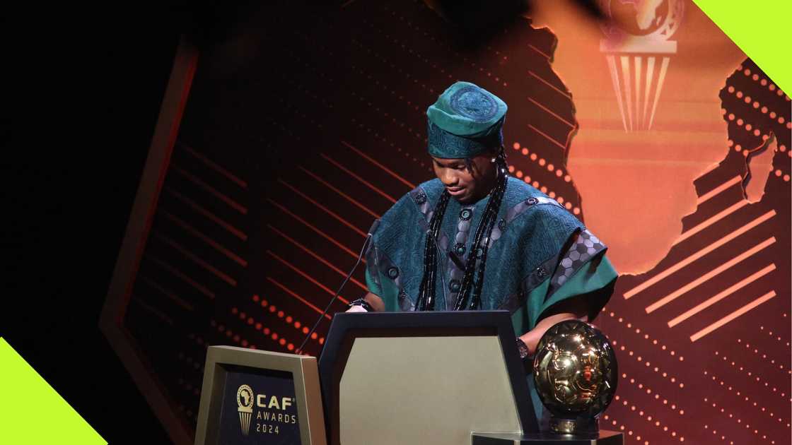 Ademola Lookman speaks at the CAF Awards ceremony