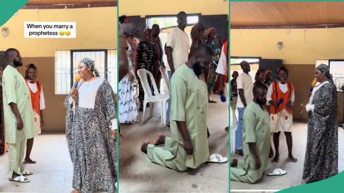 Prophetess asks husband to kneel.