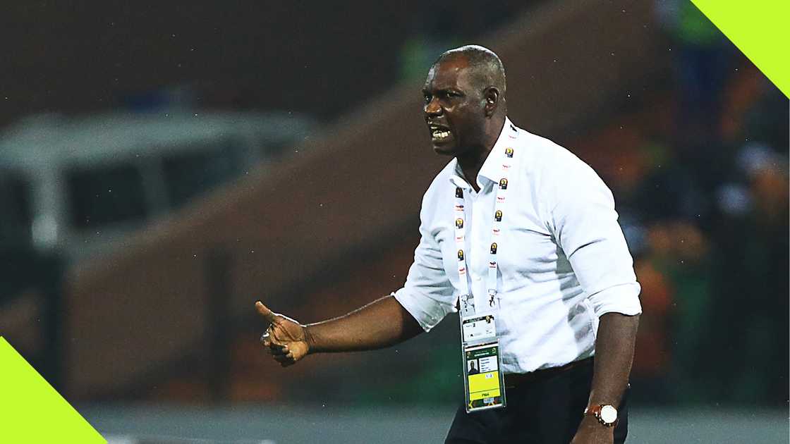 Augustine Eguavoen gestures on the sideline during a Super Eagles of Nigeria fixture