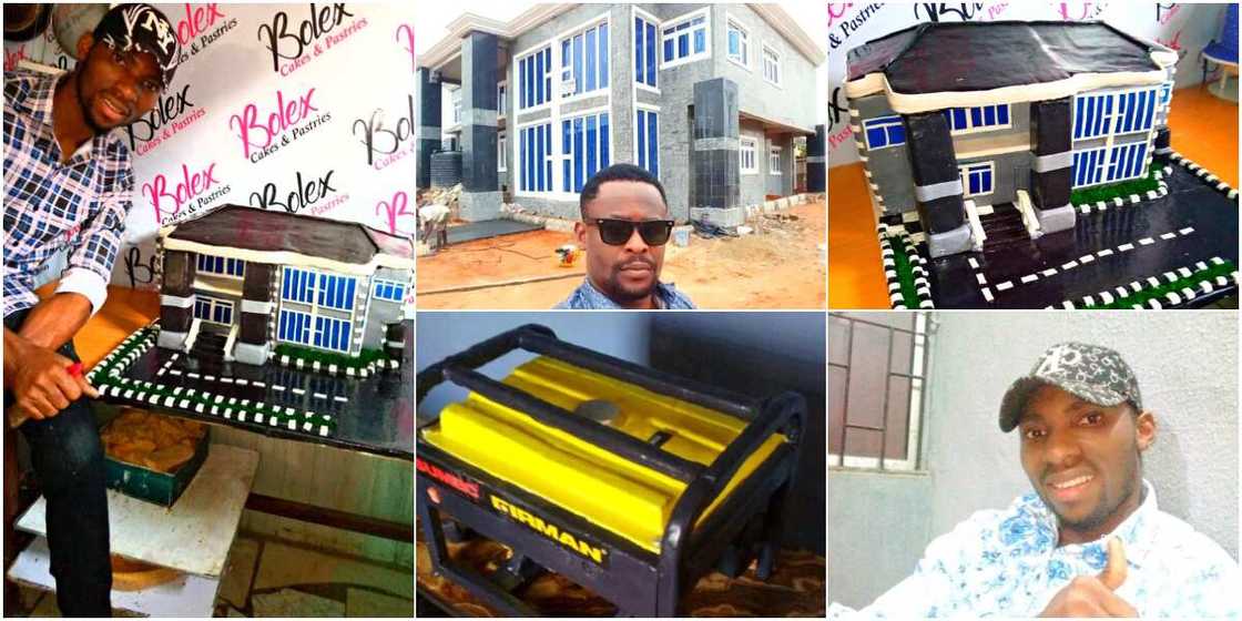 Prince Obua: Young Nigerian baker recreates actor's house using flour, bakes generator cake Prince Obua: Young Nigerian baker recreates actor's house using flour, bakes generator cake
