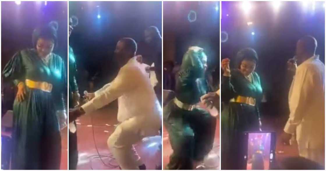 KWAM 1 50 years on stage: Iyabo Ojo whines waist while dancing with him. KWAM 1 50 years on stage: Iyabo Ojo whines waist while dancing with him.