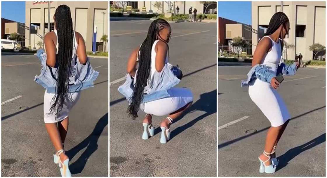 Pretty black lady in high heels stands in dancing position. Pretty black lady in high heels stands in dancing position.