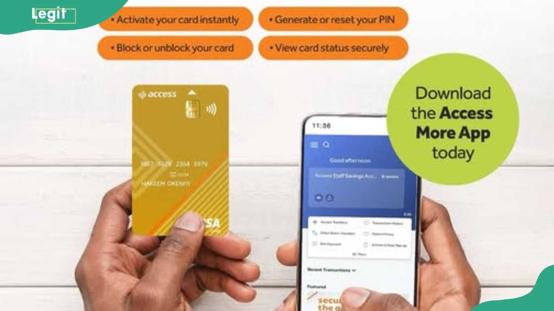 A person holding an Access Bank ATM card and smartphone