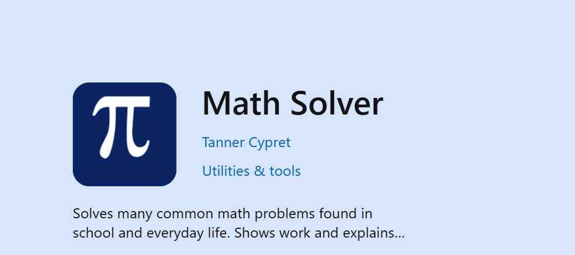 A screenshort displaying the Microsoft Math Solver app page. A screenshort displaying the Microsoft Math Solver app page.