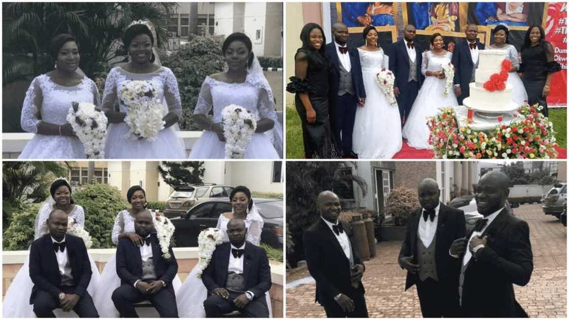 A collage of the triplets brothers and sisters on their wedding day. Photos source: Gistreel