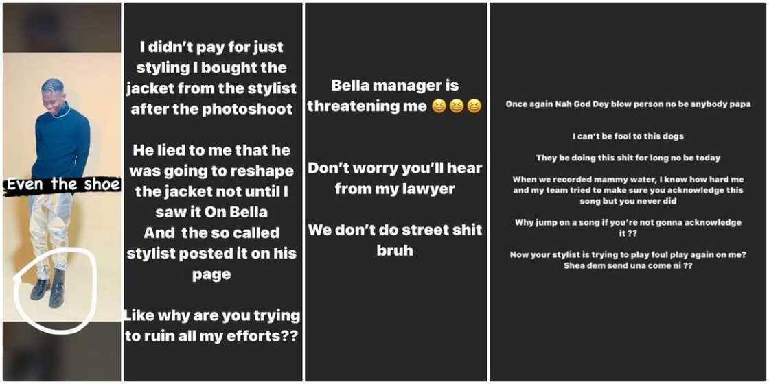 Upcoming singer King Sammy calls out Bella Shmurda for rocking his outfit to Headies award show Upcoming singer King Sammy calls out Bella Shmurda for rocking his outfit to Headies award show