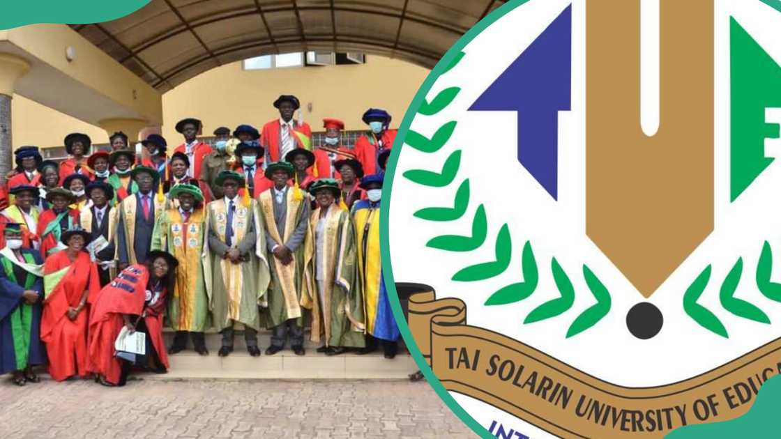 TASUED students and professors during graduation and official logo