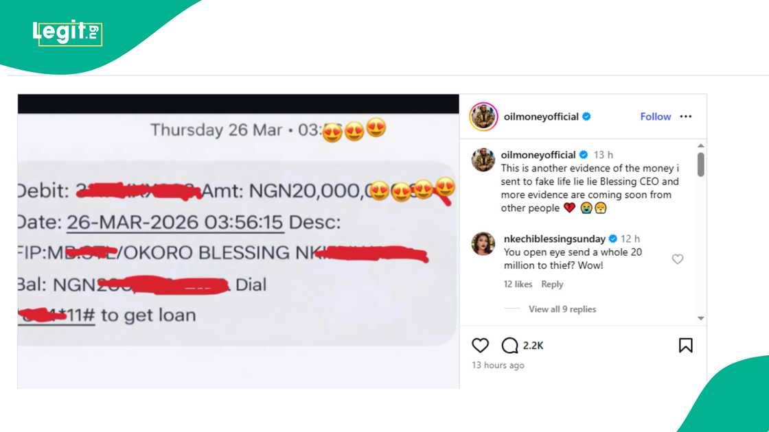 Oil Money resumes calling out Blessing CEO amid alleged N20m donation. Oil Money resumes calling out Blessing CEO amid alleged N20m donation.