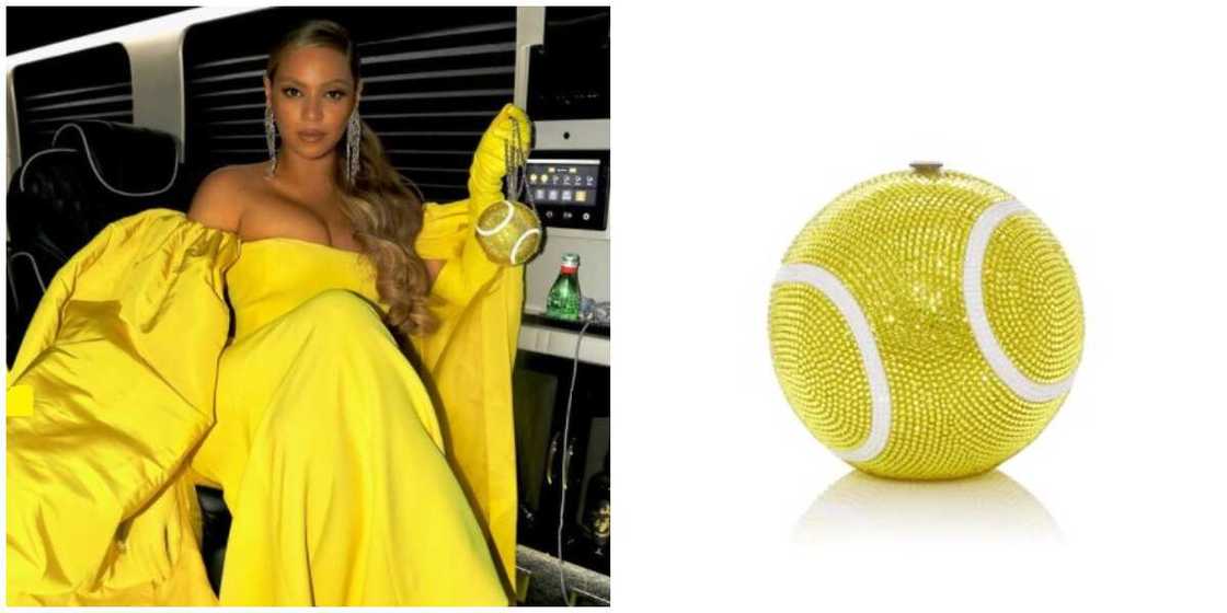 Photos of Beyonce and the tennis ball clutch. Photos of Beyonce and the tennis ball clutch.