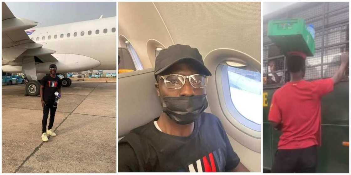 Video emerges as viral Lagos bottled water hawker boards aeroplane for the first time Video emerges as viral Lagos bottled water hawker boards aeroplane for the first time