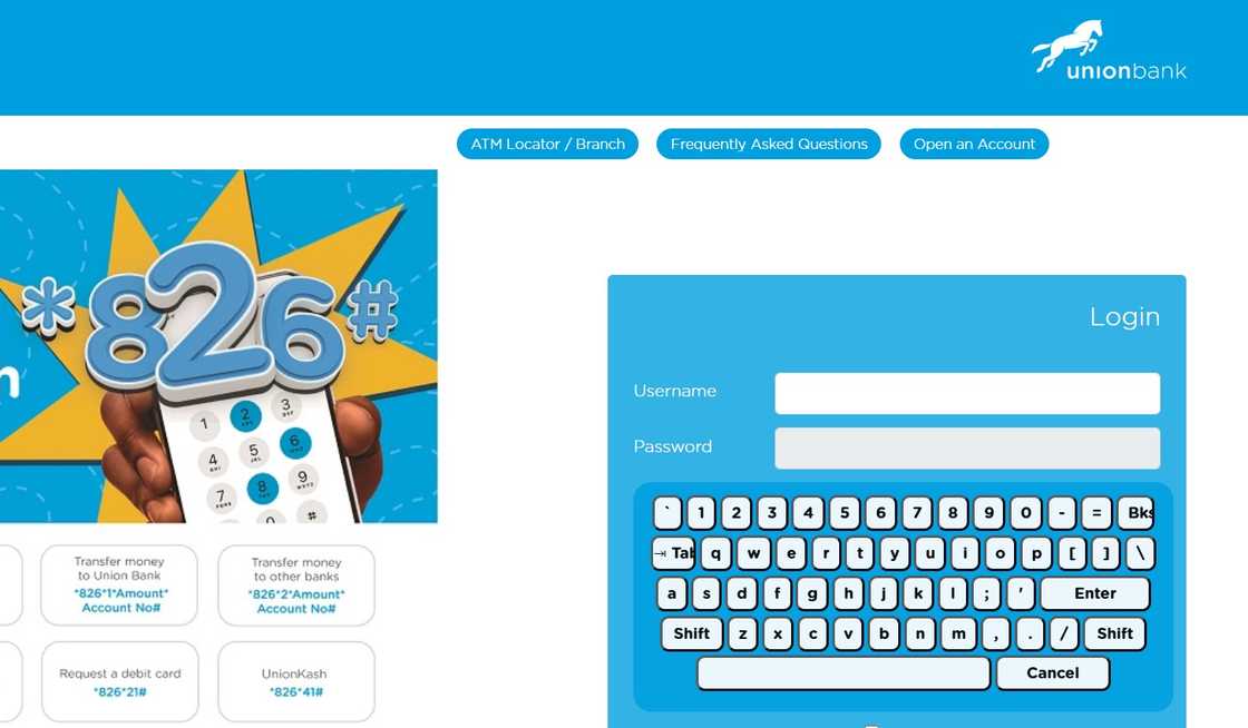Union Bank internet banking login page