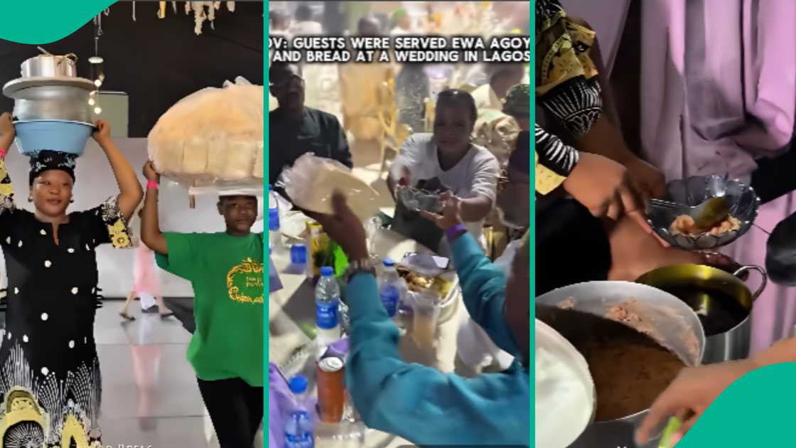 Video as guests receive mashed beans and bread at Lagos wedding