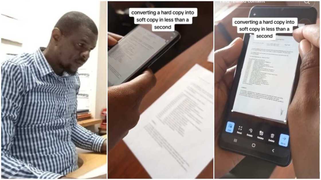 Man converted hard copy to text/Man used Android phone. Man converted hard copy to text/Man used Android phone.