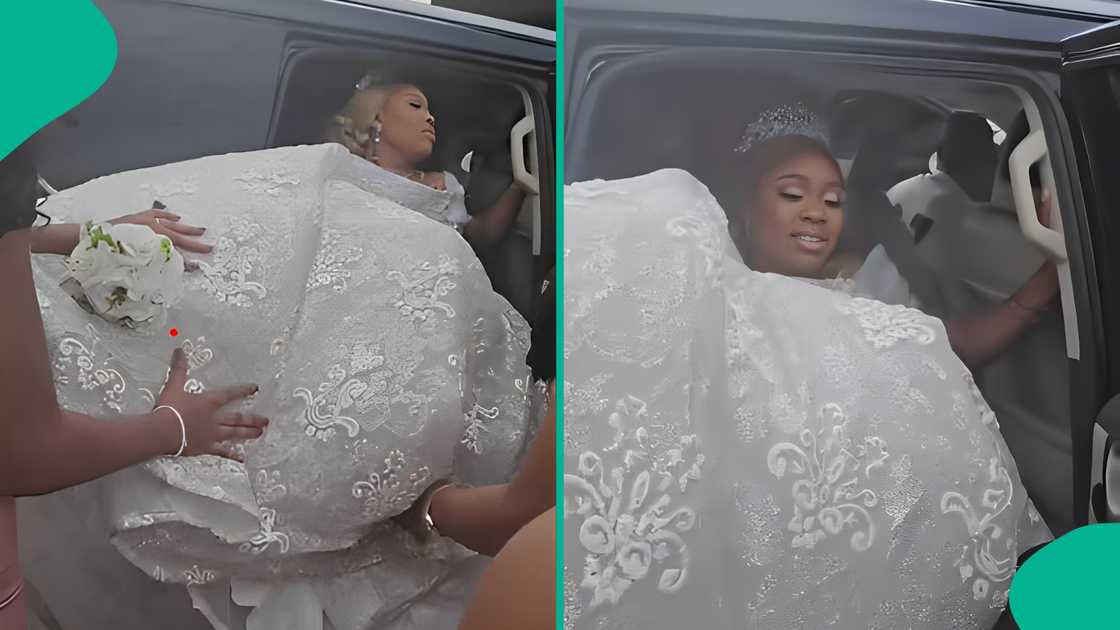 Bride Emi struggles in her ball wedding dress Bride Emi struggles in her ball wedding dress