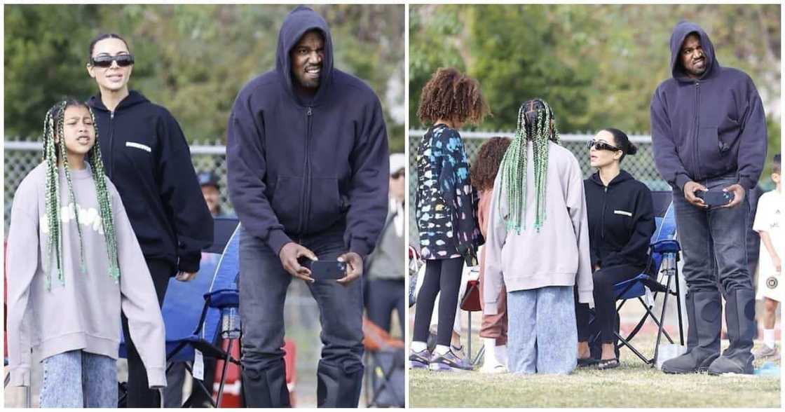 Kanye West, Kim Kardashian attend son's soccer game together. Kanye West, Kim Kardashian attend son's soccer game together.