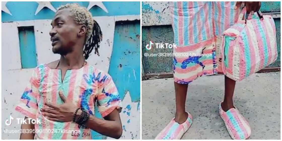 Man wearing bagco bag outfit Man wearing bagco bag outfit