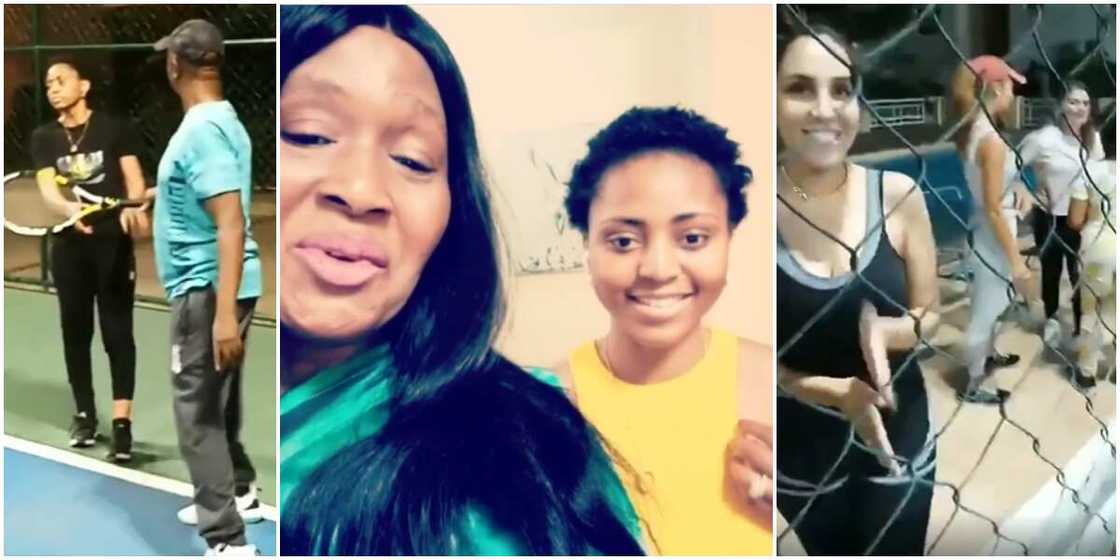 Family Bonding: Billionaire Ned Nwoko, His 5 Wives and Children Spotted Chilling at His Tennis Court