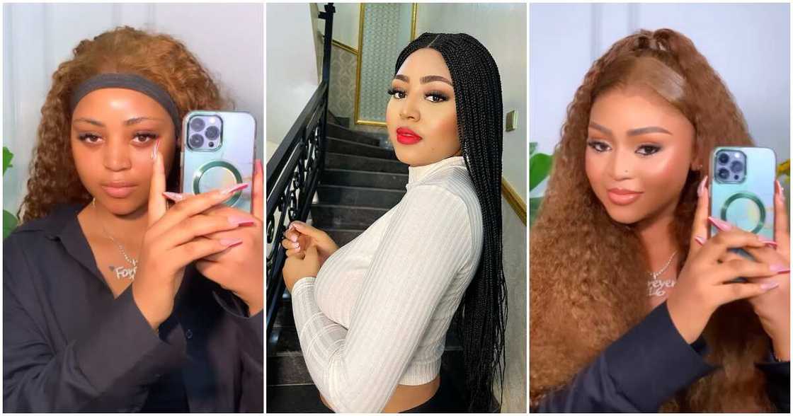 Regina Daniels in makeup transformation video.