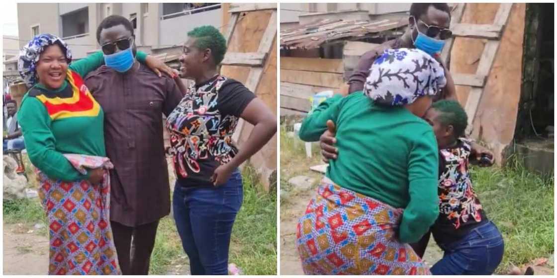 Toyin Abraham makes Mercy Johnson kneel to greet hubby after he surprised her on set Toyin Abraham makes Mercy Johnson kneel to greet hubby after he surprised her on set
