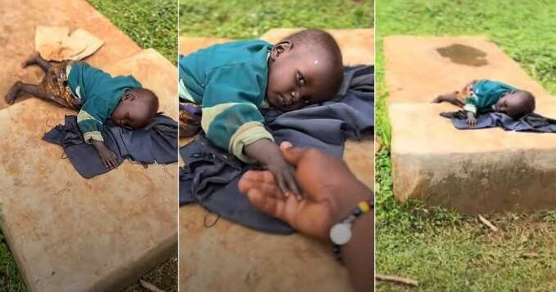 Little girl sleeping on her grandmother's grave