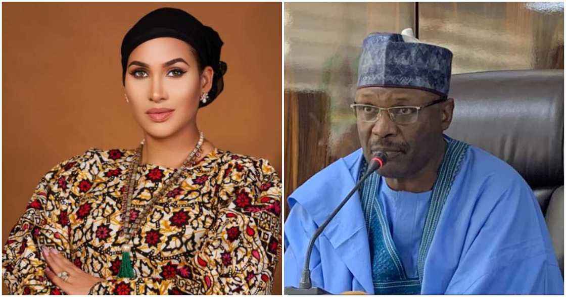 Photos of Caroline Danjuma and INEC chairman