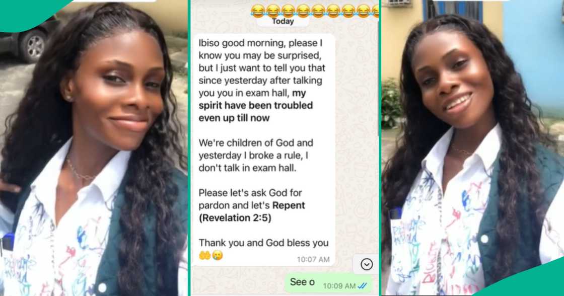 Lady Displays WhatsApp Message Coursemate Sent to Her After Asking For Answer in Exam Hall Lady Displays WhatsApp Message Coursemate Sent to Her After Asking For Answer in Exam Hall
