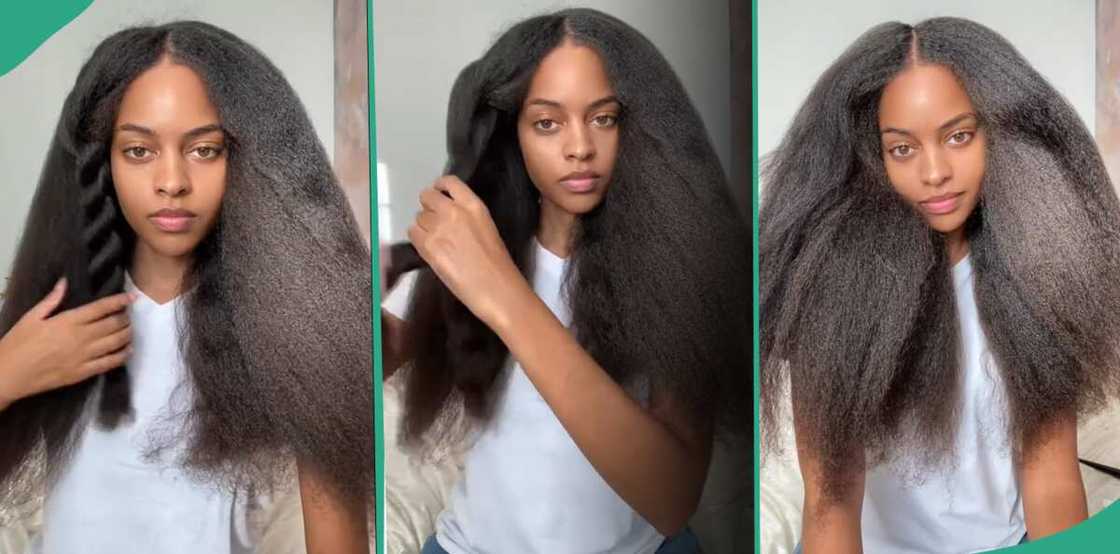 Cute lady who has long natural hair. Cute lady who has long natural hair.