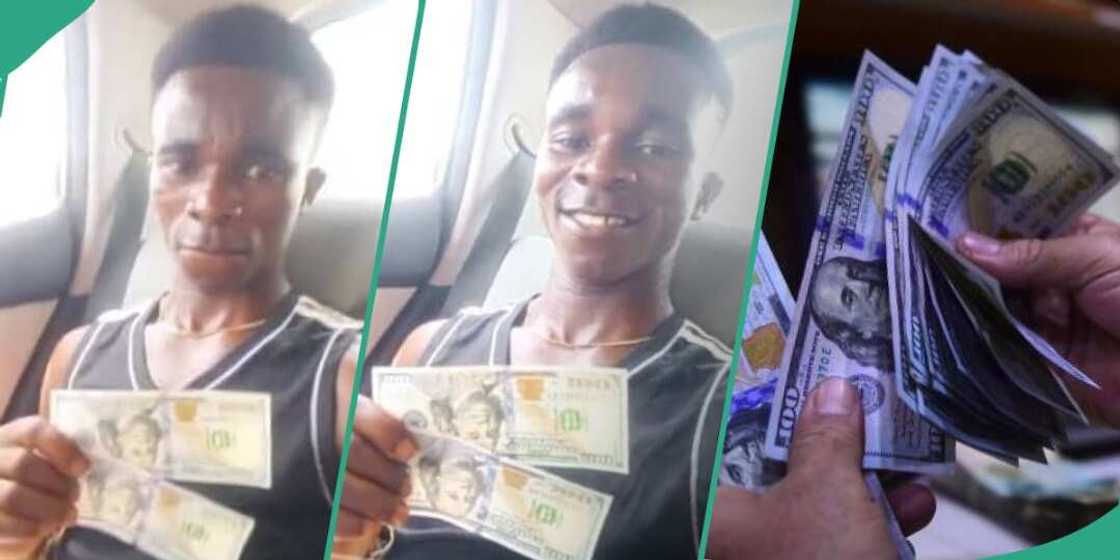 Man excited to hold dollars Man excited to hold dollars
