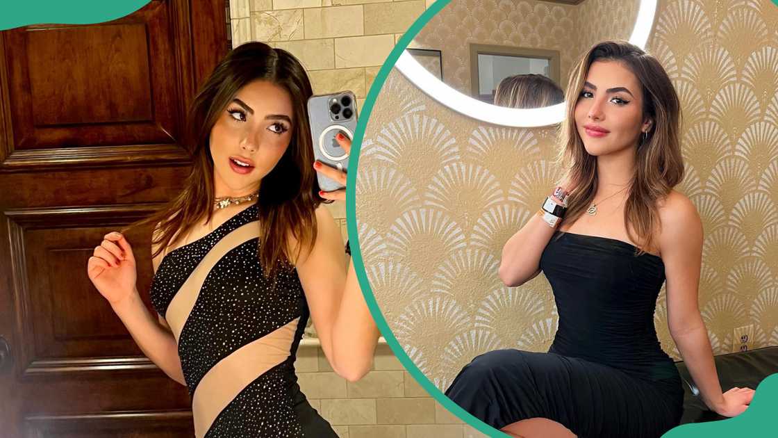 Andrea Botez’s poses in black dresses Andrea Botez’s poses in black dresses