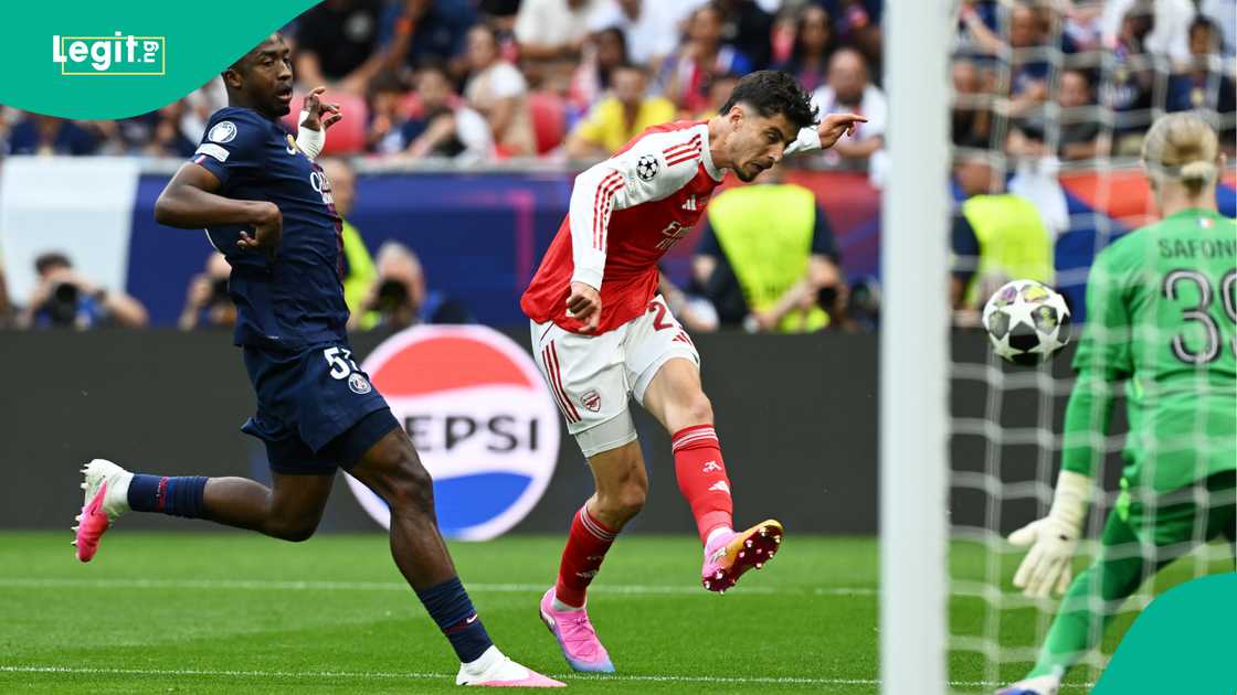 Kai Havertz scoring against Paris Saint-Germain in Budapest. Photo by Lars Baron