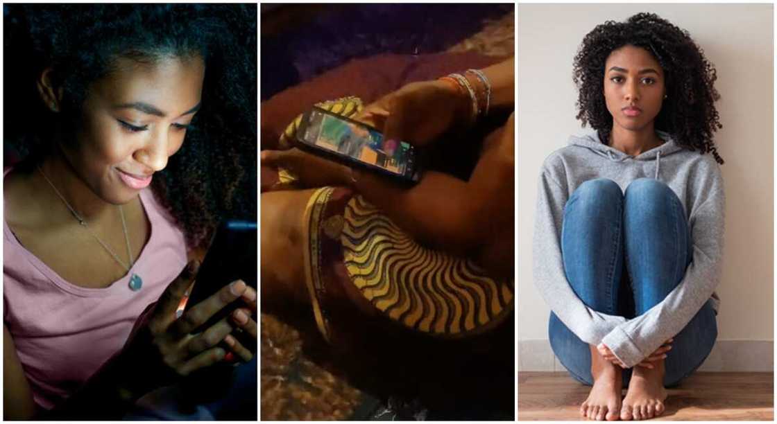 Photos of ladies holding smart phone, going through chats. Photos of ladies holding smart phone, going through chats.