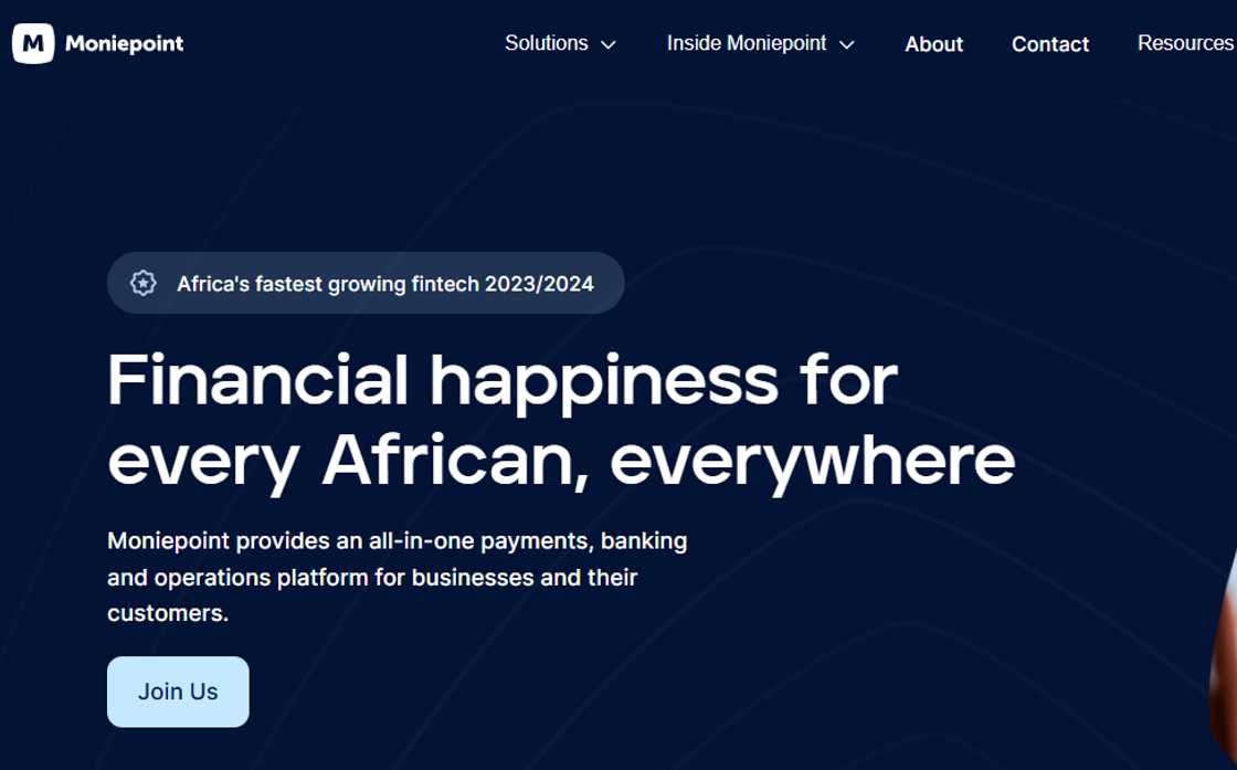 A screenshot showcasing the Moniepoint Bank page. A screenshot showcasing the Moniepoint Bank page.