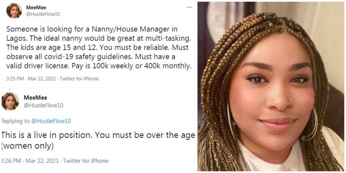Lady Says Nanny is Needed with Driver's License for Pay of N100k Weekly, Many React with Their Qualifications Lady Says Nanny is Needed with Driver's License for Pay of N100k Weekly, Many React with Their Qualifications