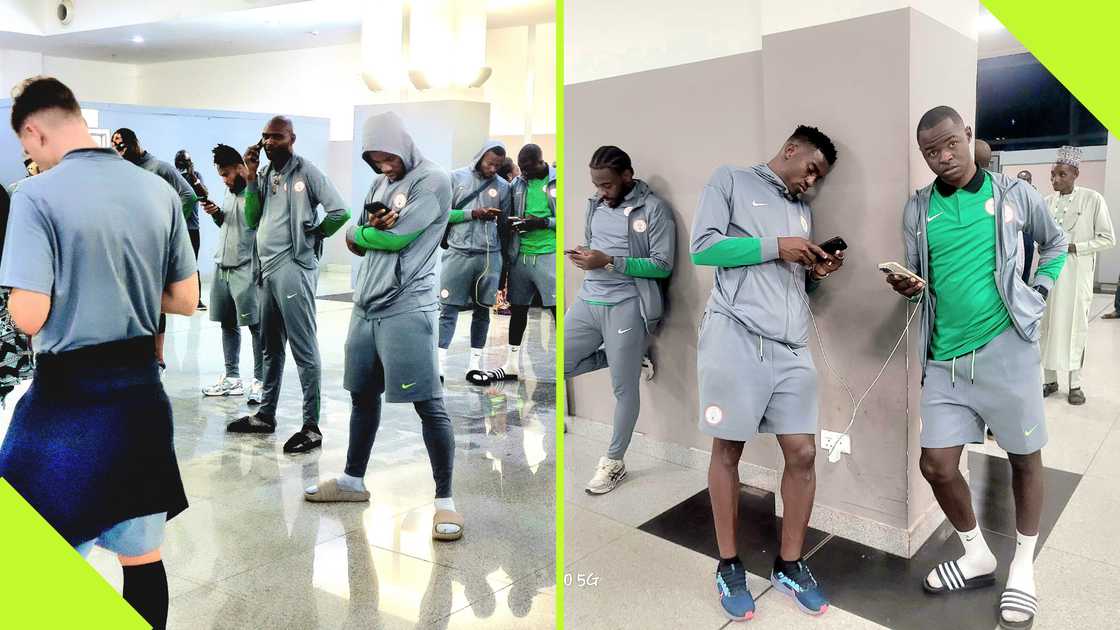 Players of the Super Eagles of Nigeria at the Al Abraq airport