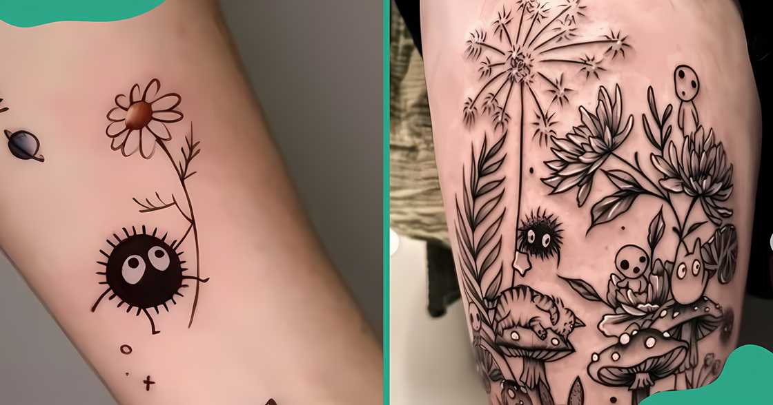 Dandelion tattoos with Soot Sprites (L) and Kodama spirits (R)