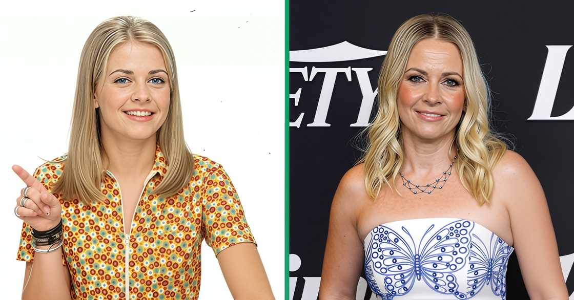 Melissa Joan Hart poses on a Sabrina the Teenage Witch poster (L). The actress posed on the red carpet of the Variety Power of Women: Nashville (R). Melissa Joan Hart poses on a Sabrina the Teenage Witch poster (L). The actress posed on the red carpet of the Variety Power of Women: Nashville (R).