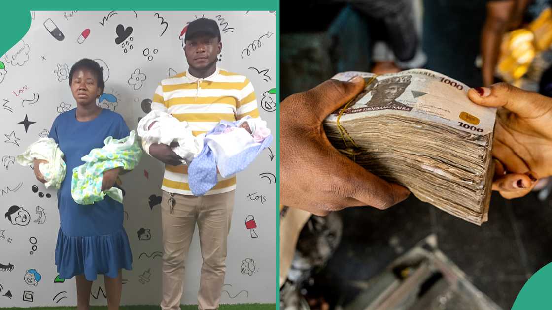 Nigerians donate money to man whose wife welcomed quadruplets. Nigerians donate money to man whose wife welcomed quadruplets.