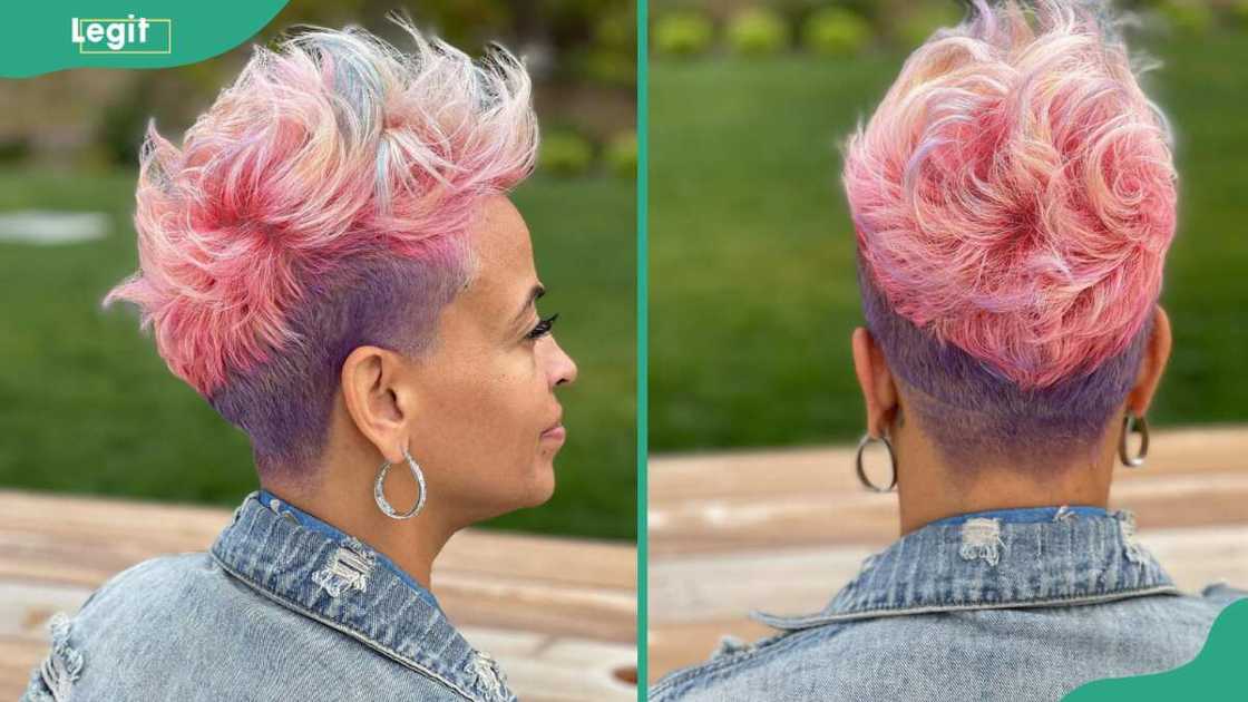 pink-coloured pixie cut