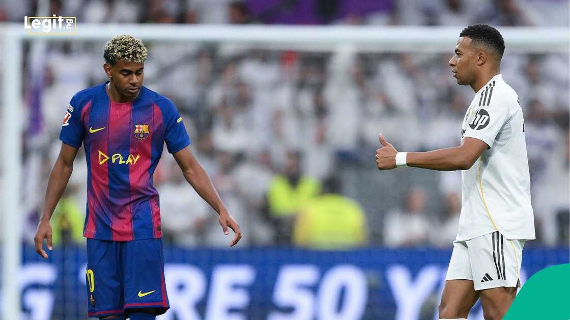 Kylian Mbappe, Lamine Yamal, La Liga, Real Madrid, Barcelona, Estadio Santiago Bernabeu, Madrid, Spain.