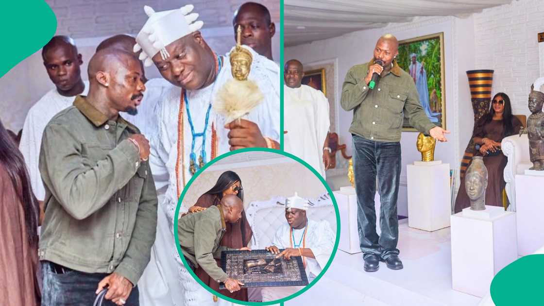 Afrobeats singer Asake visits Ooni of Ife's palace.